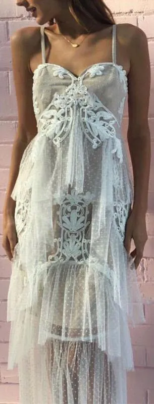 'Nymph' Tiered Lace Gown - White or Black