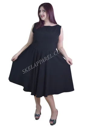 Plus 60's Vintage Design Black Sleeveless Flare Swing Party Dress