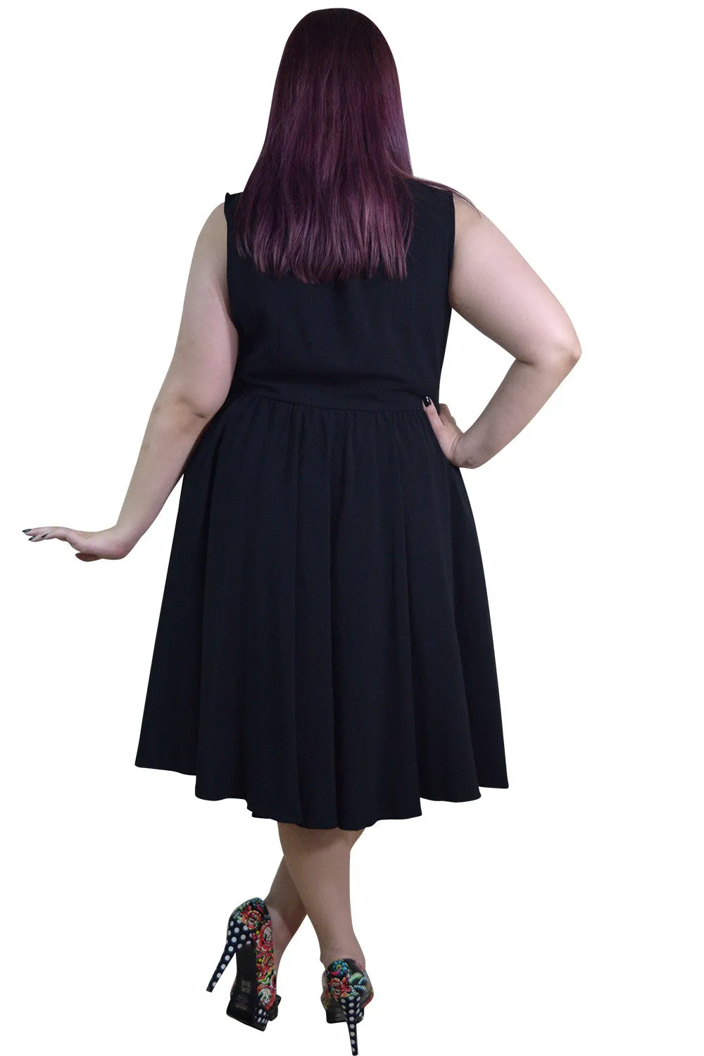 Plus 60's Vintage Design Black Sleeveless Flare Swing Party Dress