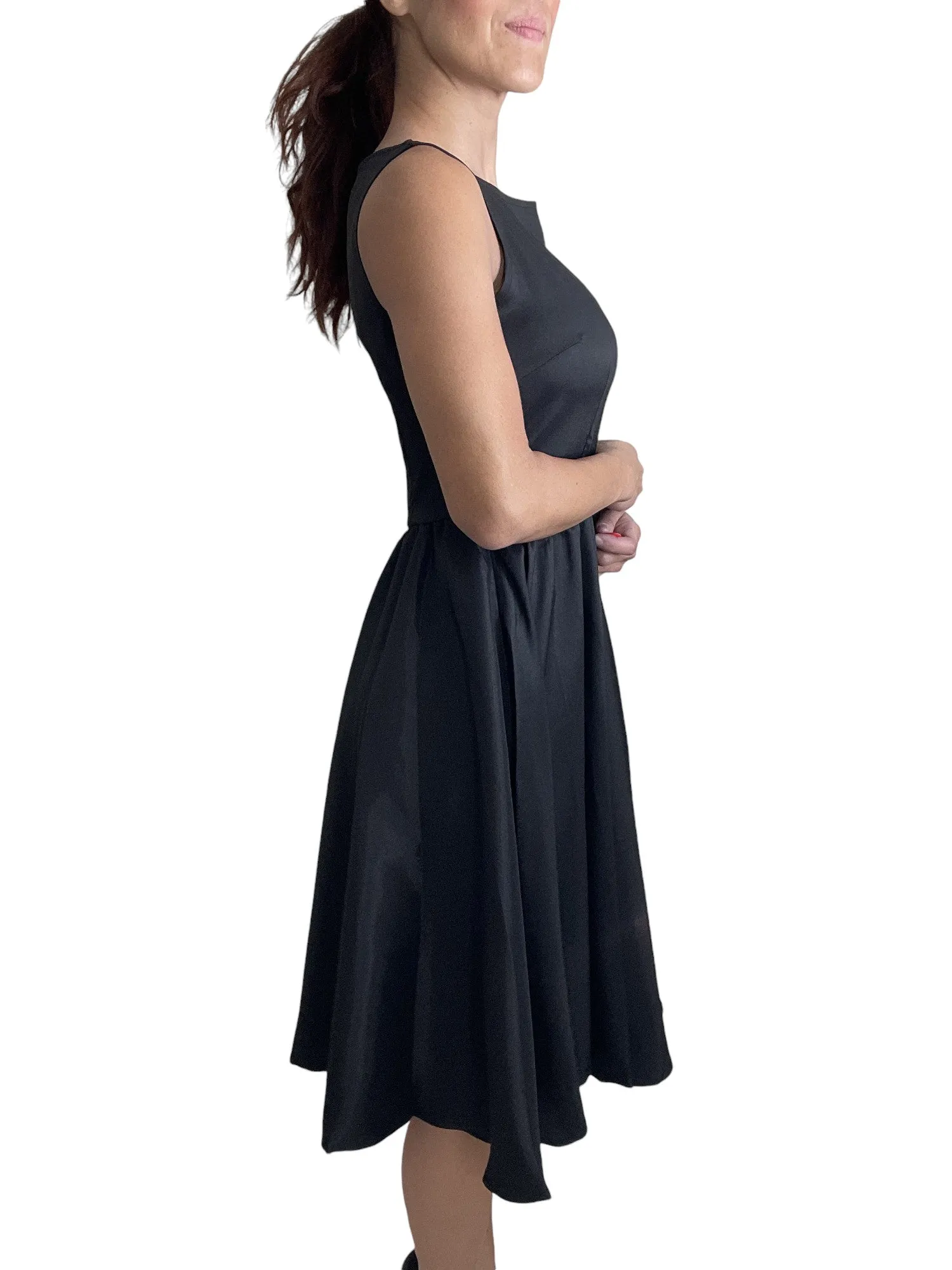Retro Vintage Inspired Audrey Hepburn Style Black Satin Flare Swing Party Dress
