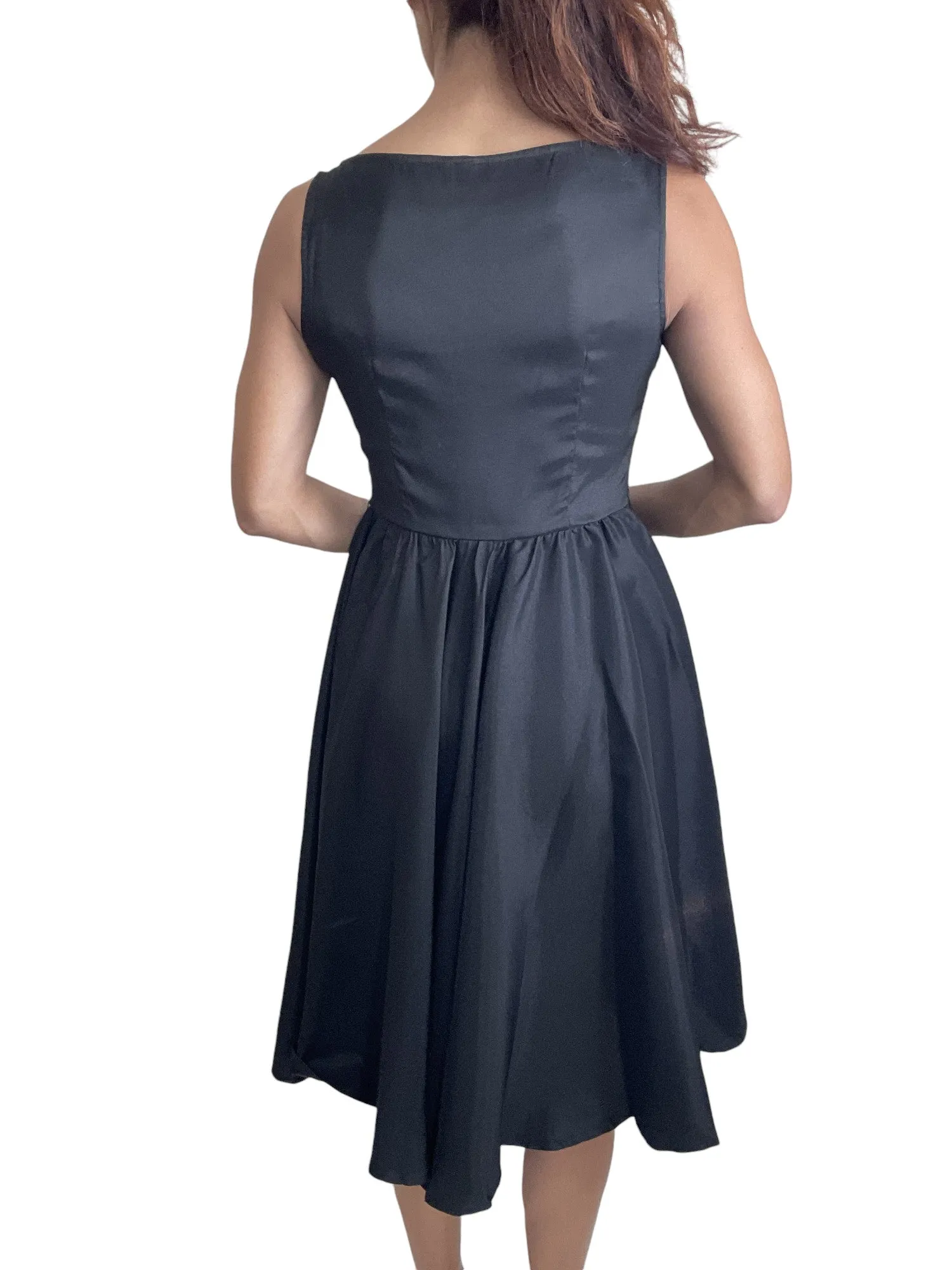 Retro Vintage Inspired Audrey Hepburn Style Black Satin Flare Swing Party Dress