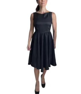 Retro Vintage Inspired Audrey Hepburn Style Black Satin Flare Swing Party Dress