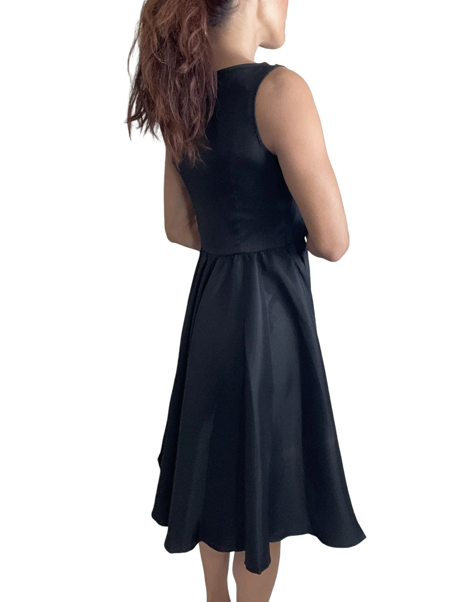Retro Vintage Inspired Audrey Hepburn Style Black Satin Flare Swing Party Dress