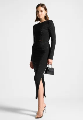 Rhinestone Bandage Midaxi Skirt - Black