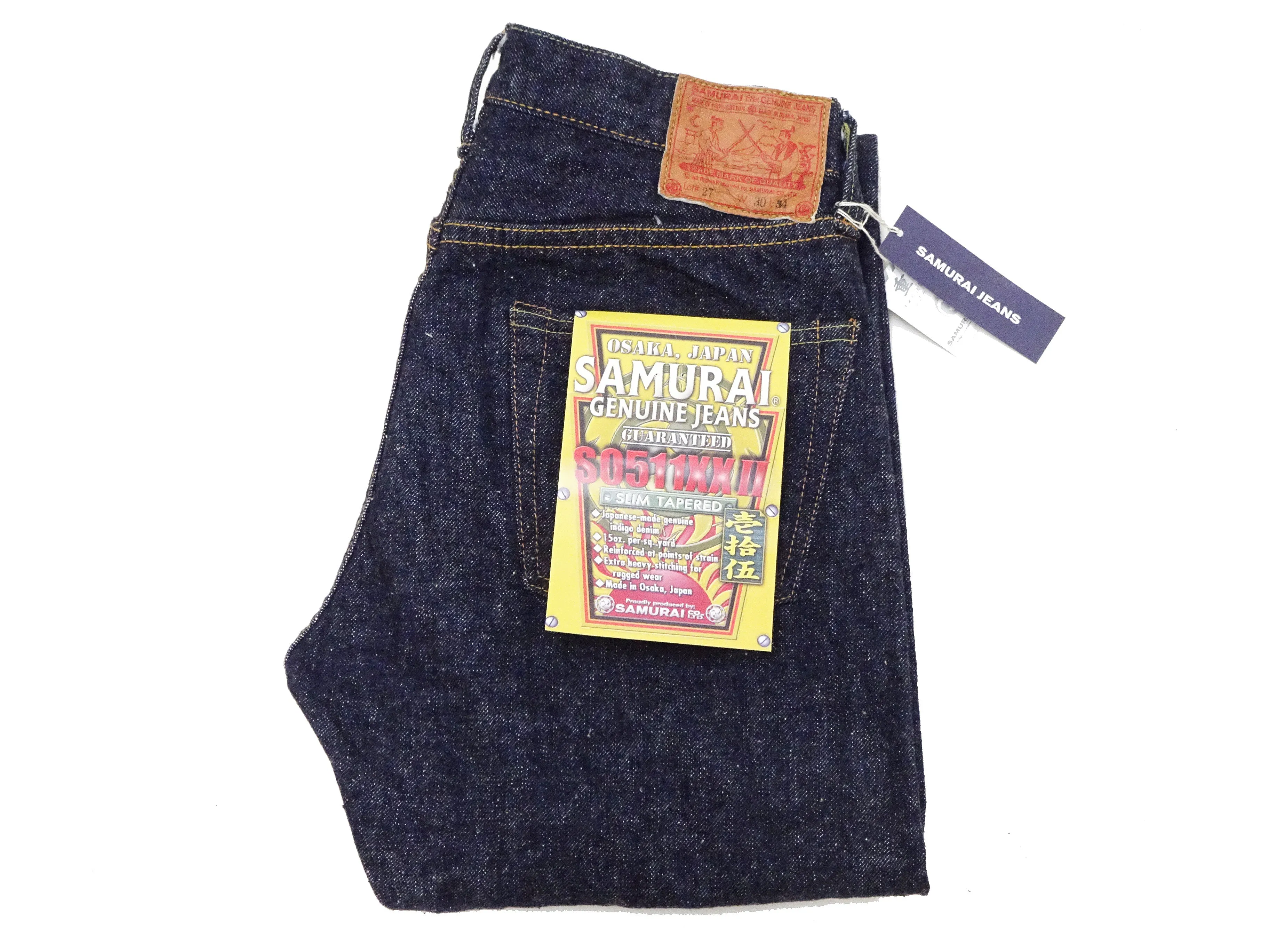 Samurai Jeans S0511XXII Men's Slim Tapered Fit One-Washed 15 Oz. Japanese Indigo Denim Pants