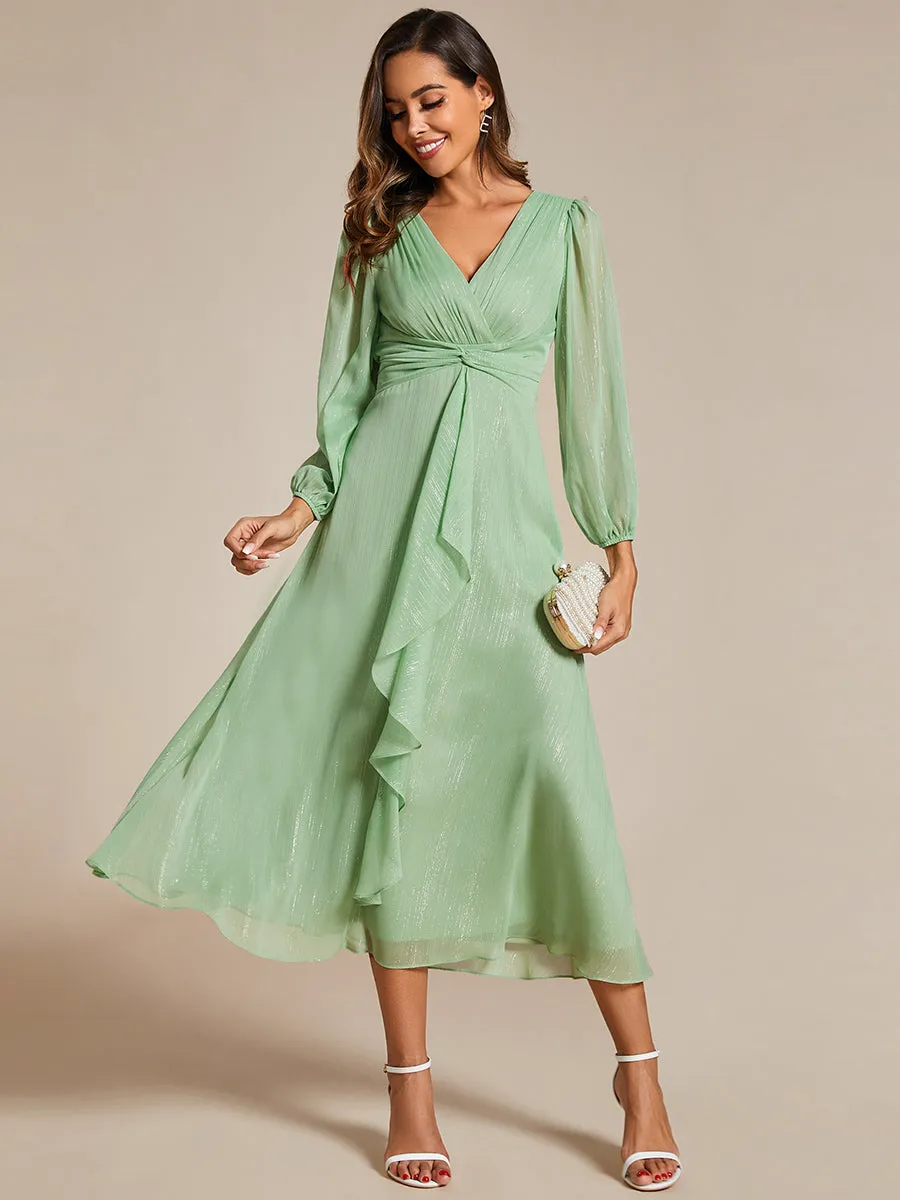Shiny Chiffon Wholesale Wedding Guest Dresses with Long Sleeve