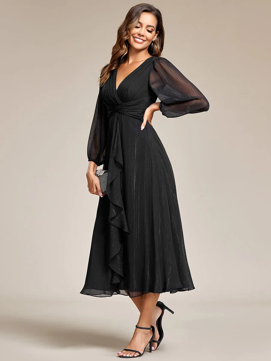 Shiny Chiffon Wholesale Wedding Guest Dresses with Long Sleeve