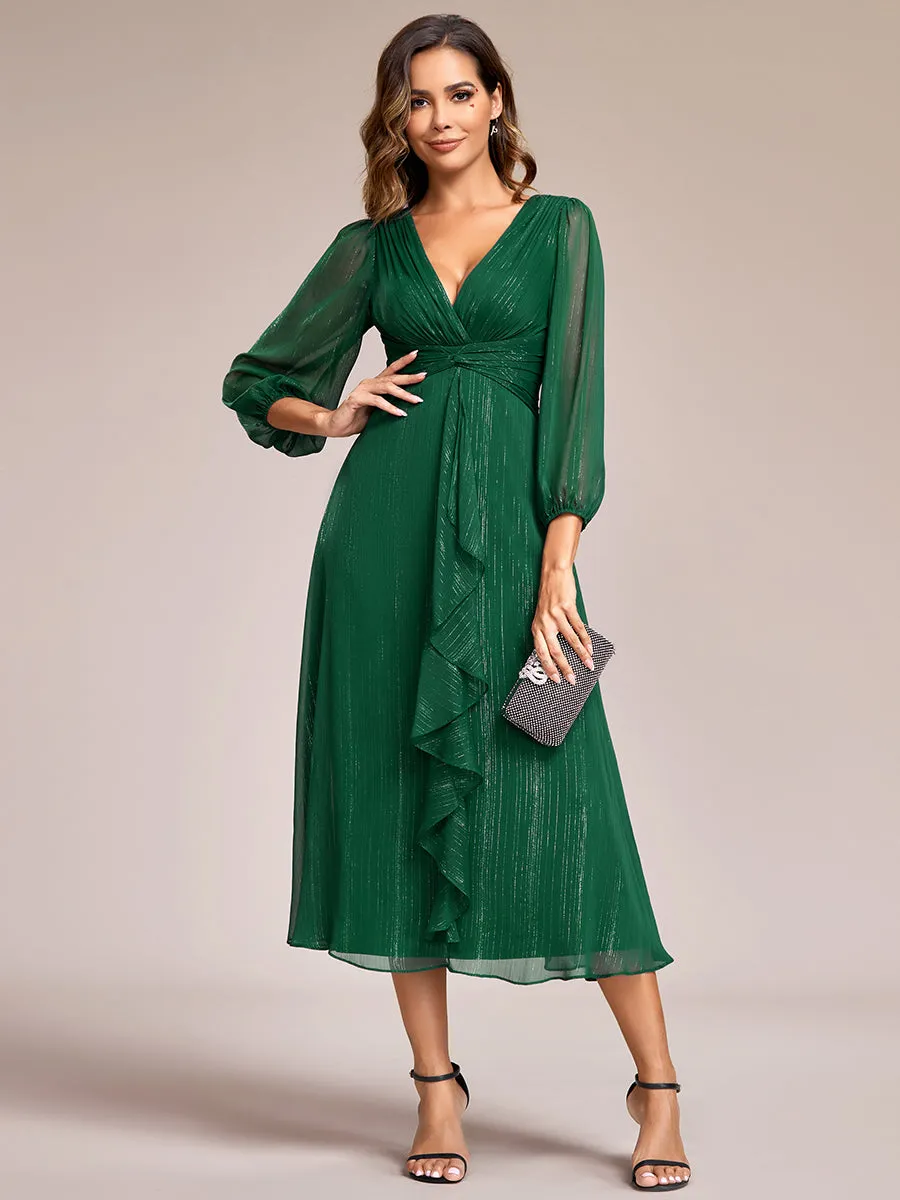 Shiny Chiffon Wholesale Wedding Guest Dresses with Long Sleeve