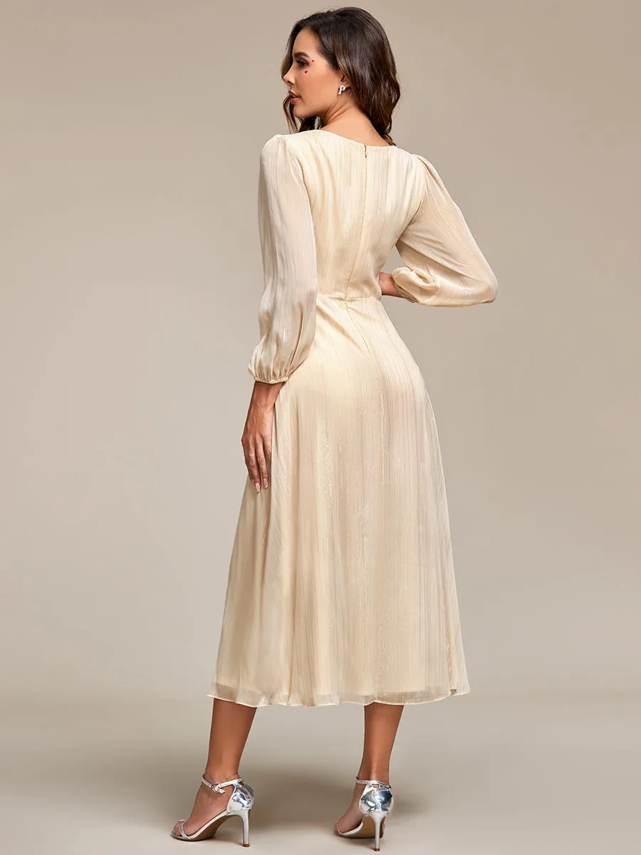 Shiny Chiffon Wholesale Wedding Guest Dresses with Long Sleeve