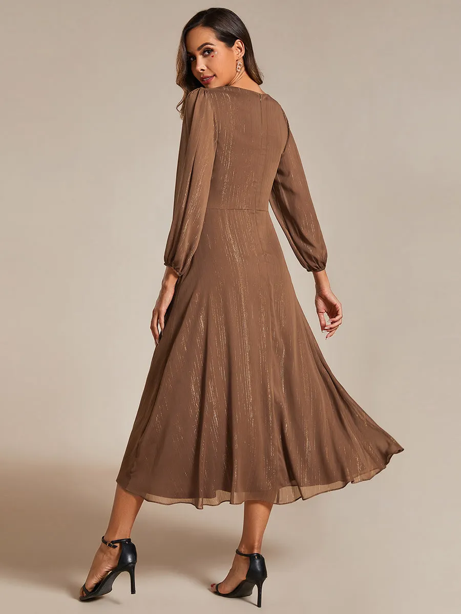 Shiny Chiffon Wholesale Wedding Guest Dresses with Long Sleeve