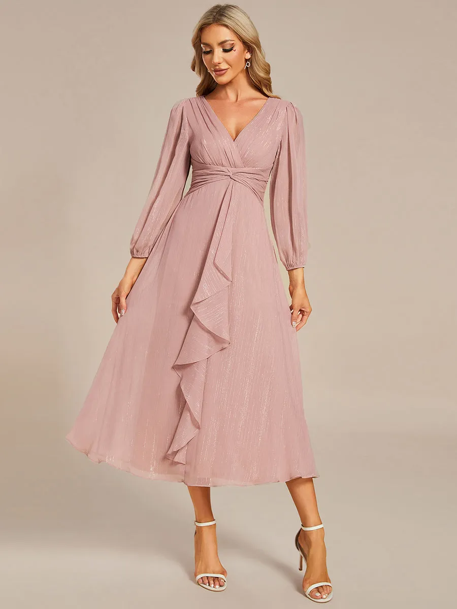 Shiny Chiffon Wholesale Wedding Guest Dresses with Long Sleeve