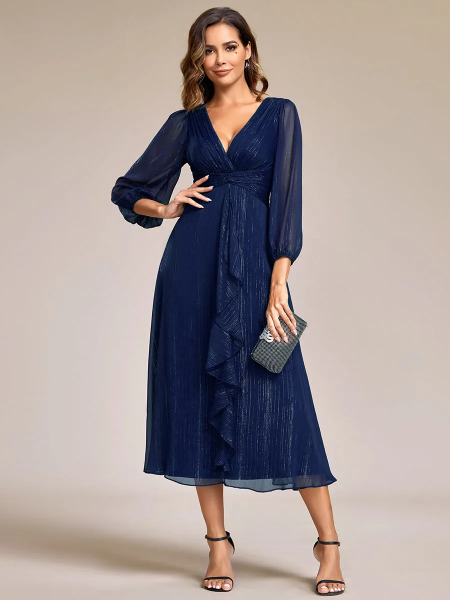Shiny Chiffon Wholesale Wedding Guest Dresses with Long Sleeve