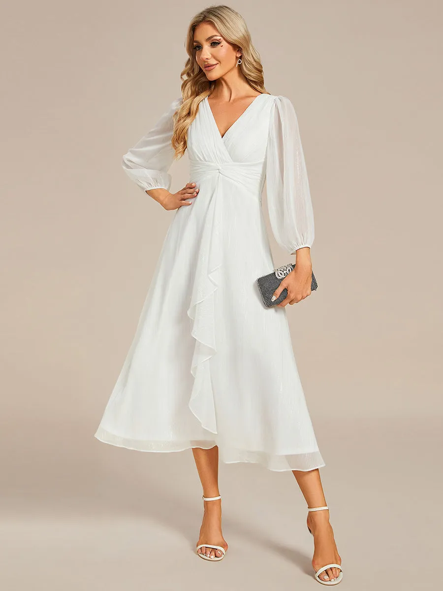 Shiny Chiffon Wholesale Wedding Guest Dresses with Long Sleeve