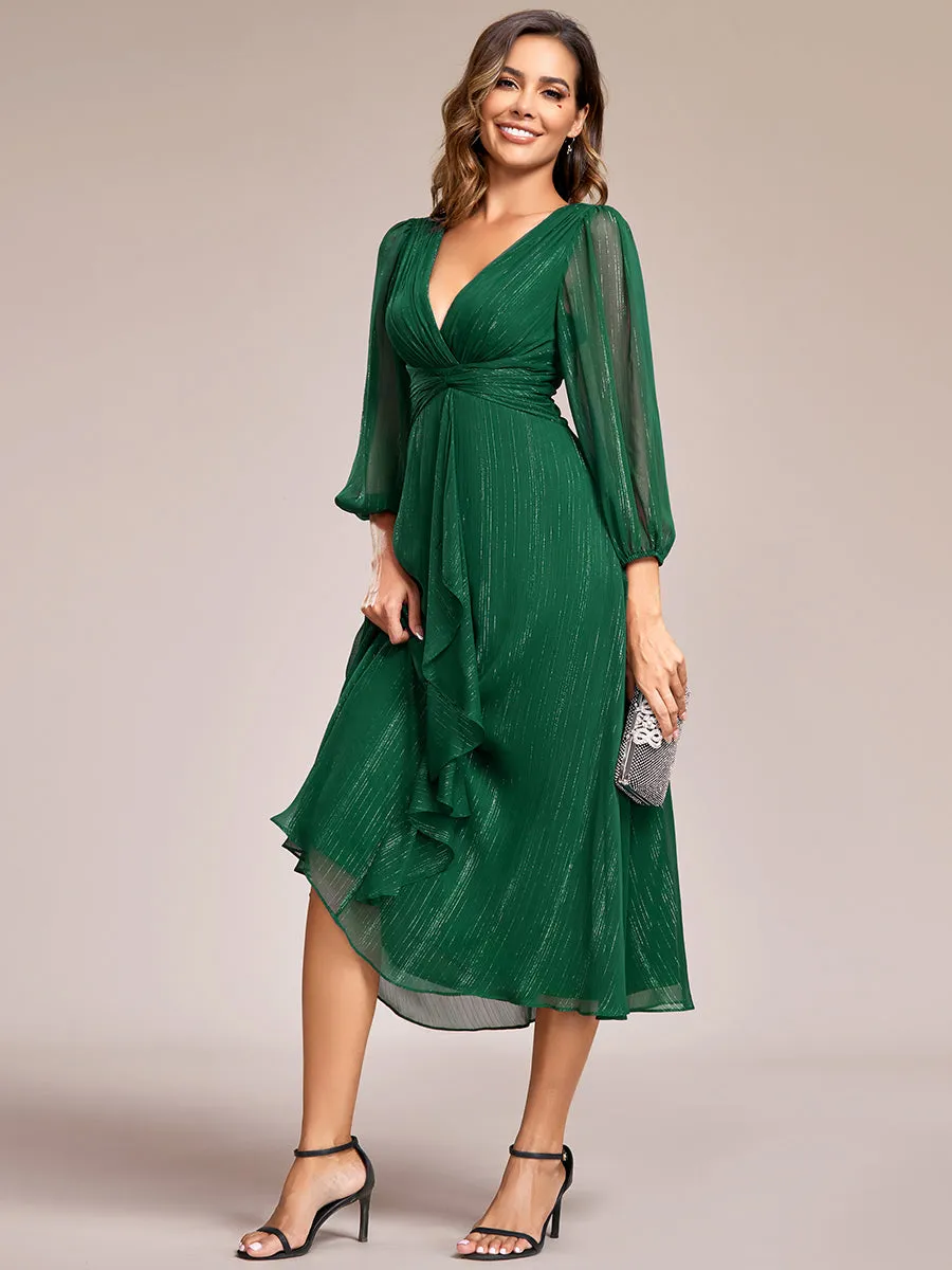 Shiny Chiffon Wholesale Wedding Guest Dresses with Long Sleeve