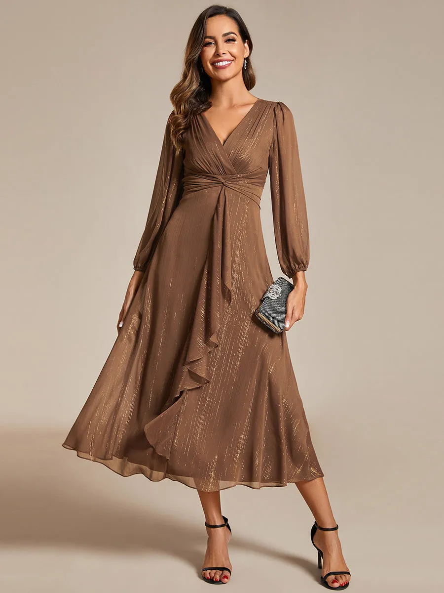 Shiny Chiffon Wholesale Wedding Guest Dresses with Long Sleeve