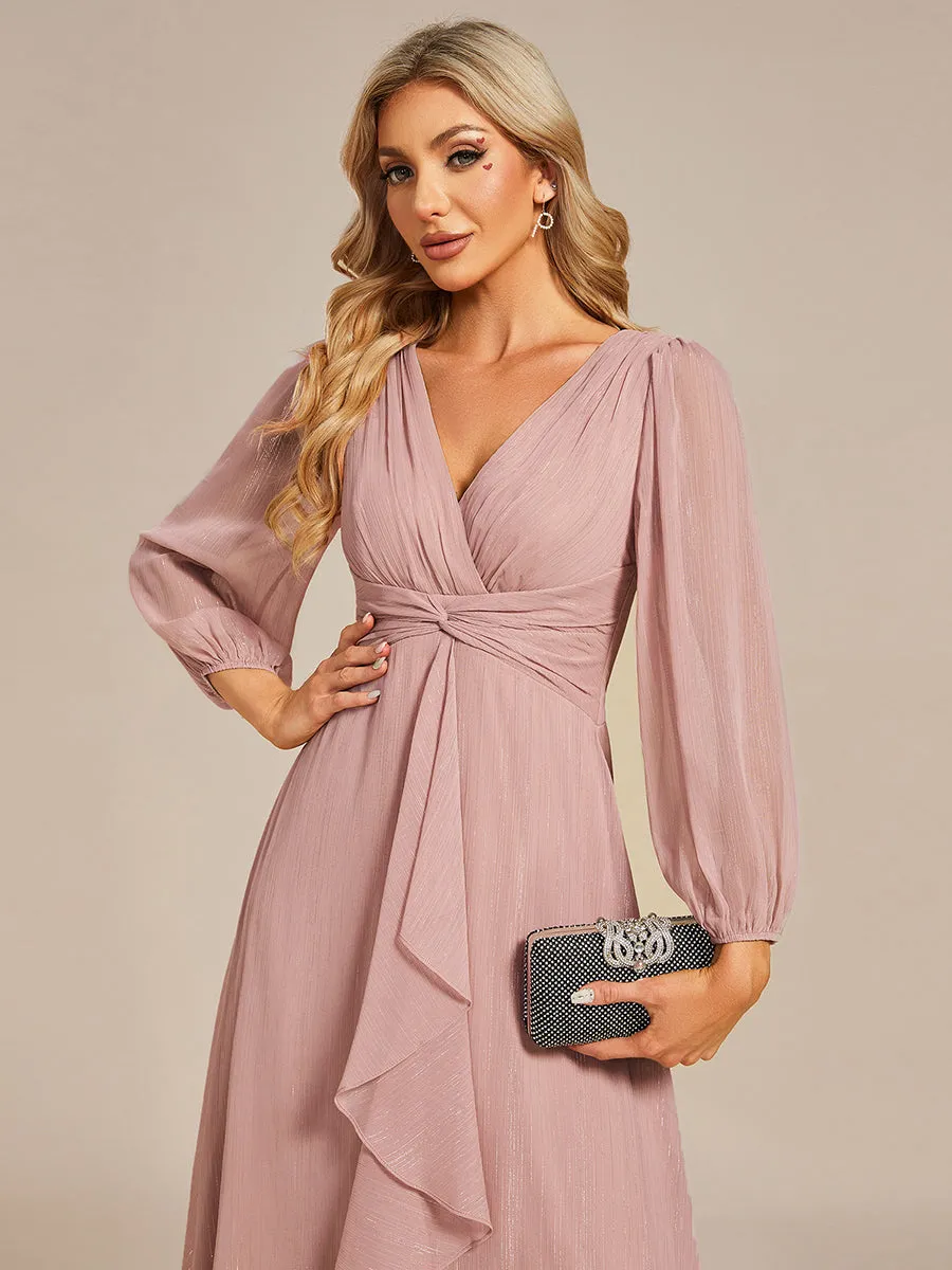 Shiny Chiffon Wholesale Wedding Guest Dresses with Long Sleeve