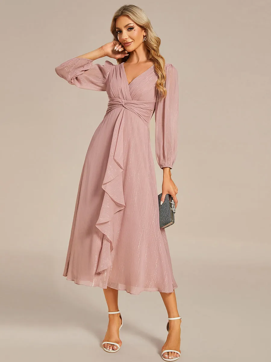 Shiny Chiffon Wholesale Wedding Guest Dresses with Long Sleeve