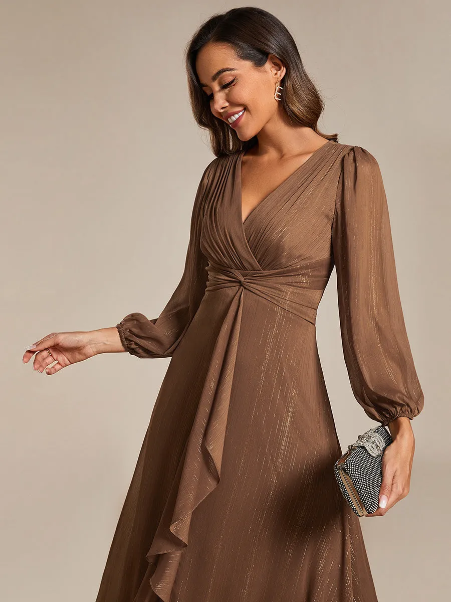 Shiny Chiffon Wholesale Wedding Guest Dresses with Long Sleeve