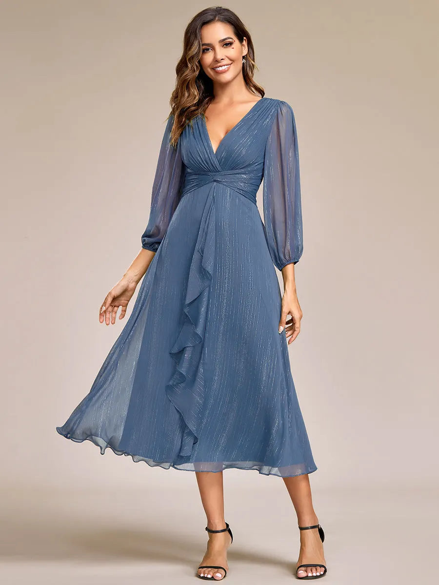 Shiny Chiffon Wholesale Wedding Guest Dresses with Long Sleeve