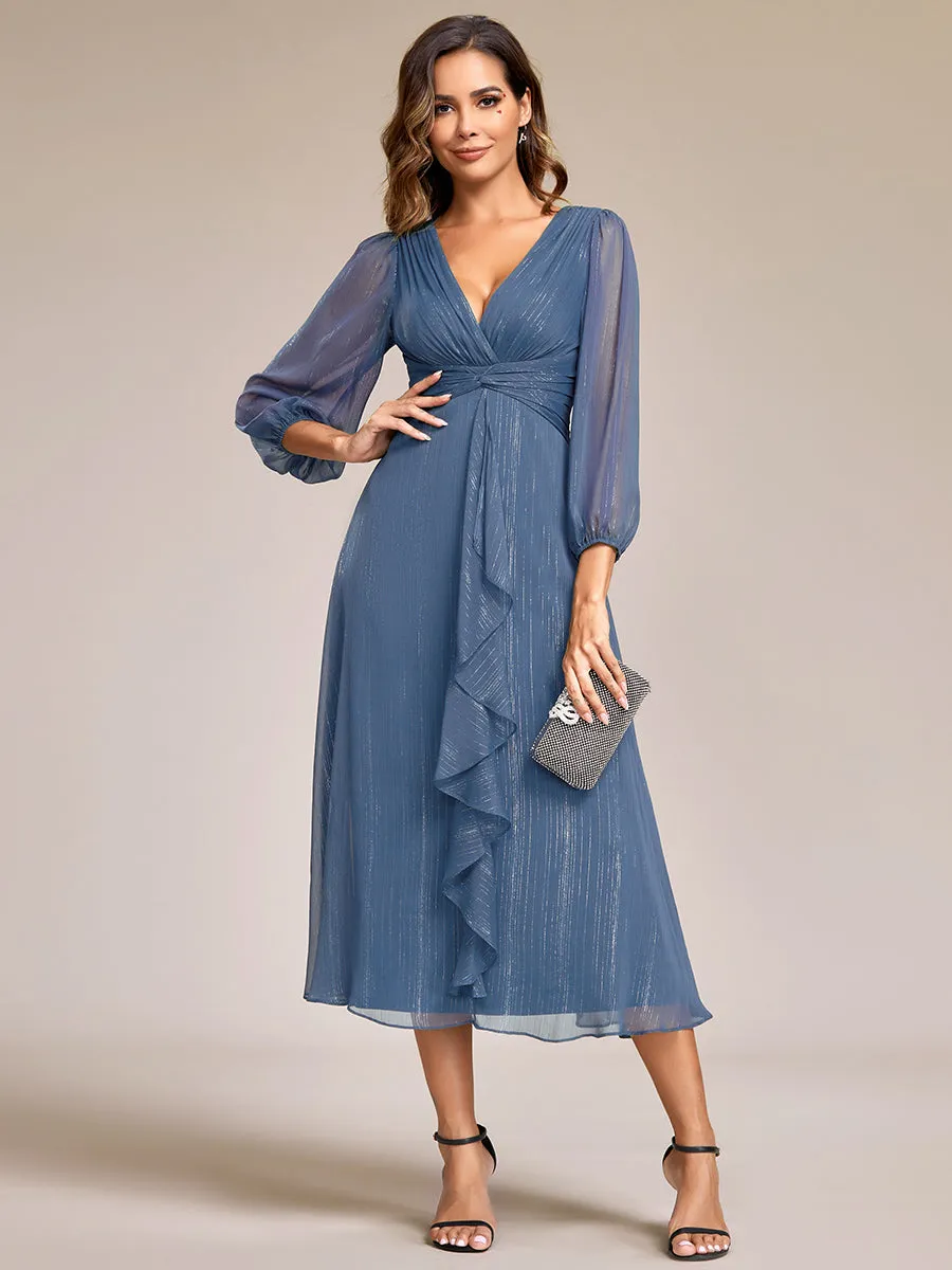 Shiny Chiffon Wholesale Wedding Guest Dresses with Long Sleeve