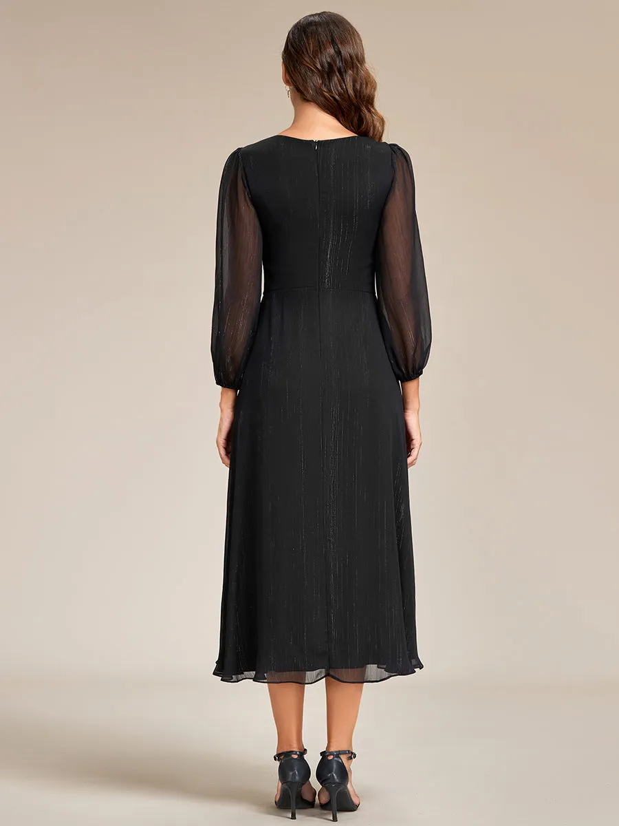 Shiny Chiffon Wholesale Wedding Guest Dresses with Long Sleeve