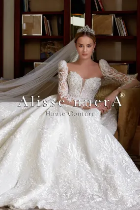 Square Neck Watermelon Sleeve A-Line Lace Wedding Dress Model