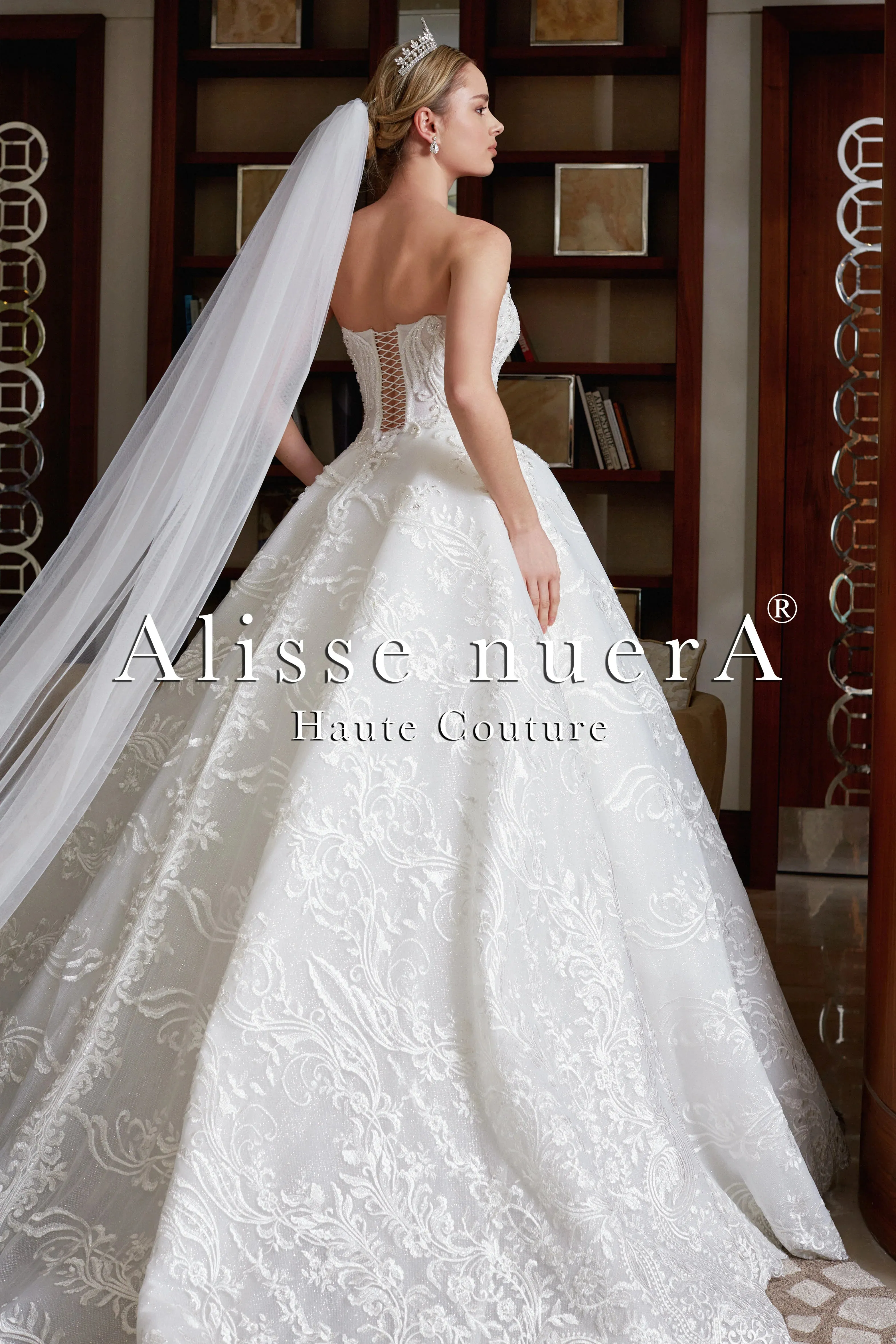 Square Neck Watermelon Sleeve A-Line Lace Wedding Dress Model