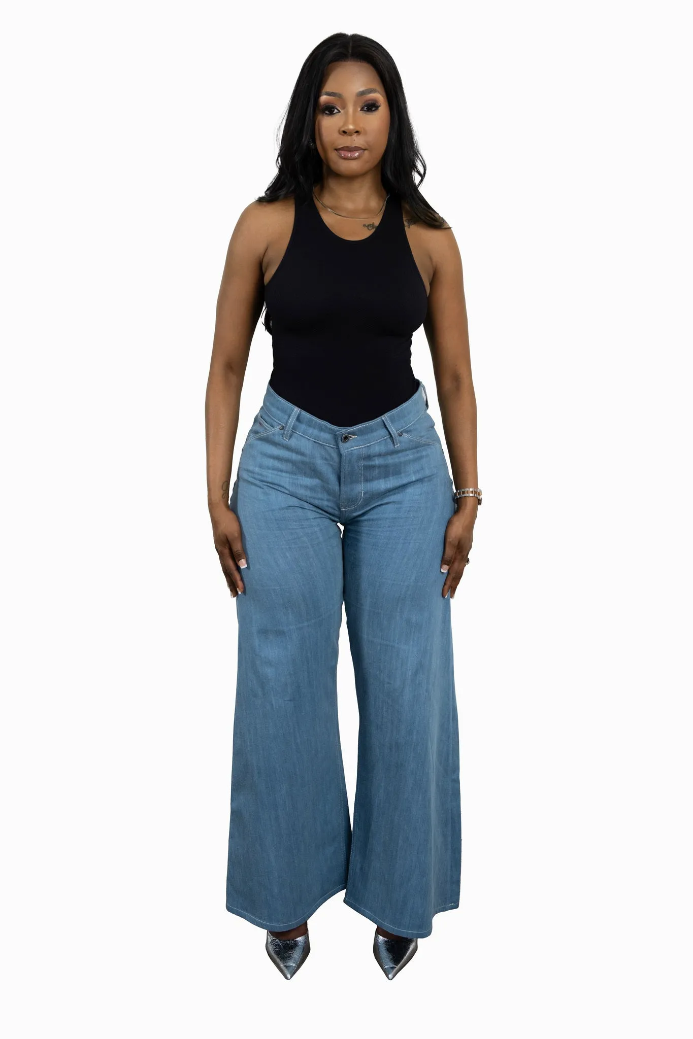 TSHEPO LADIES WIDE LEG PAKISHA JEANS, LIGHT-WASH