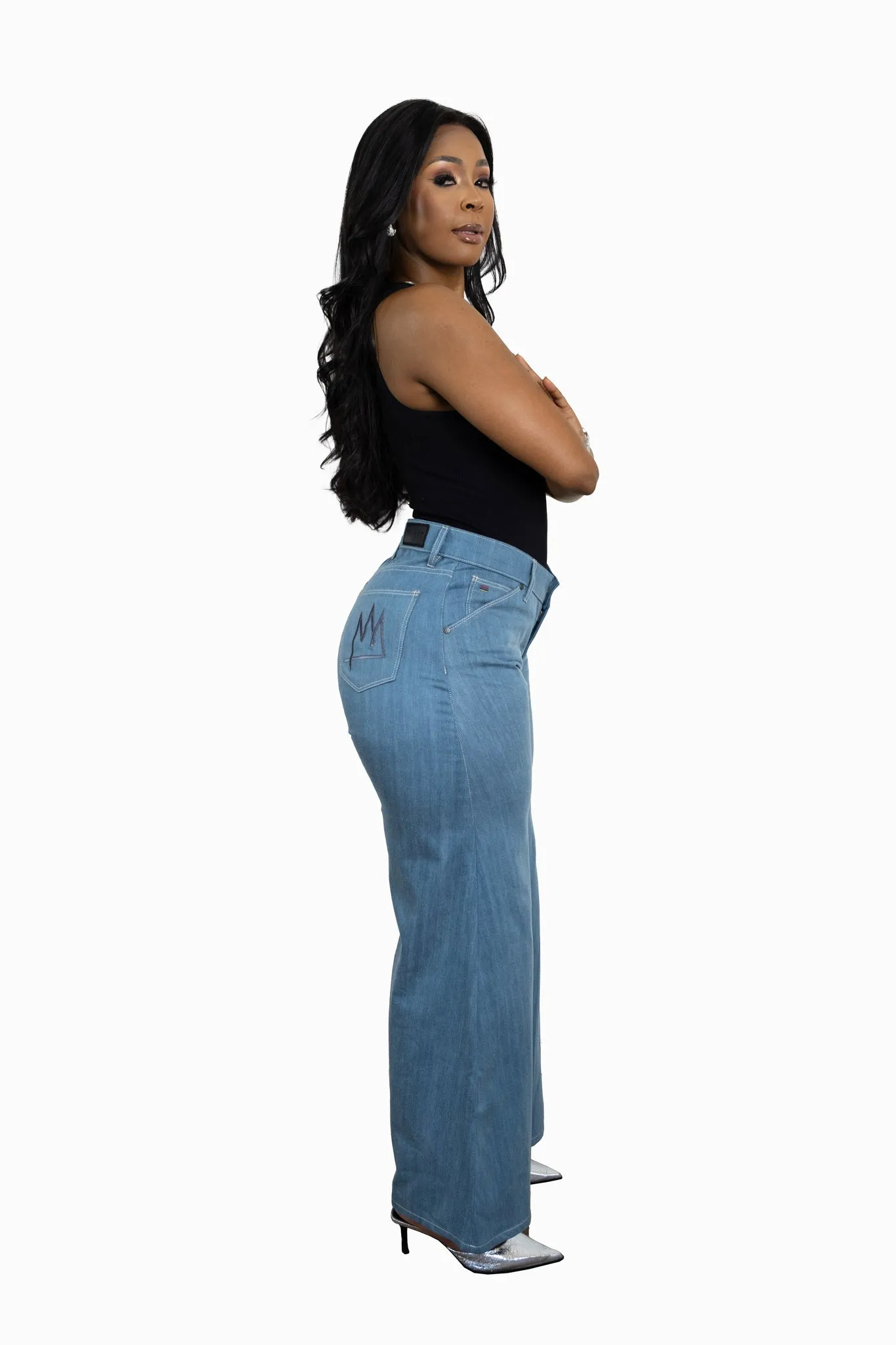 TSHEPO LADIES WIDE LEG PAKISHA JEANS, LIGHT-WASH