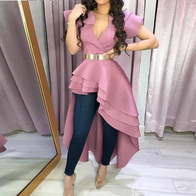 V-Neck Flouncing Ruffles