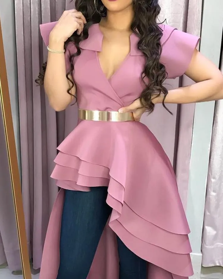 V-Neck Flouncing Ruffles