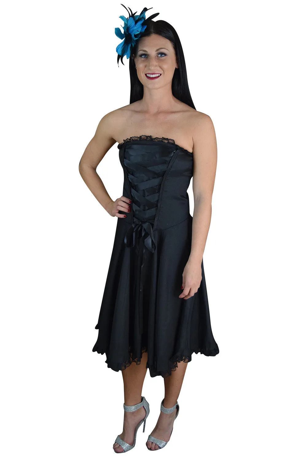 Victorian Style Satin ribbon Strapless Black Corset Lace-up Dress