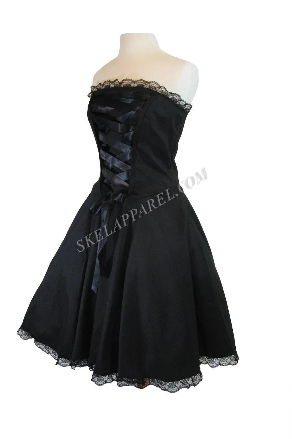 Victorian Style Satin ribbon Strapless Black Corset Lace-up Dress