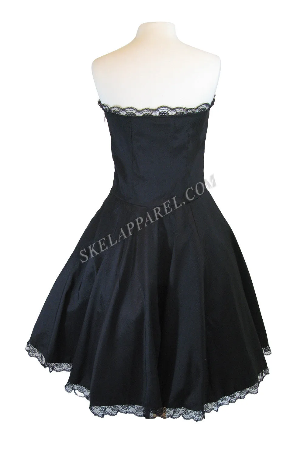 Victorian Style Satin ribbon Strapless Black Corset Lace-up Dress