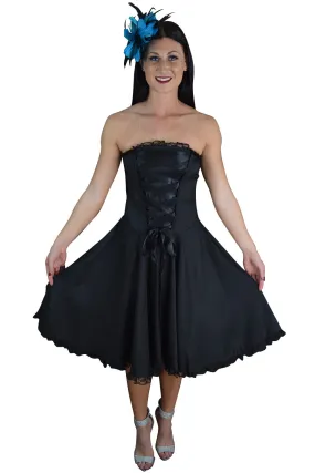 Victorian Style Satin ribbon Strapless Black Corset Lace-up Dress