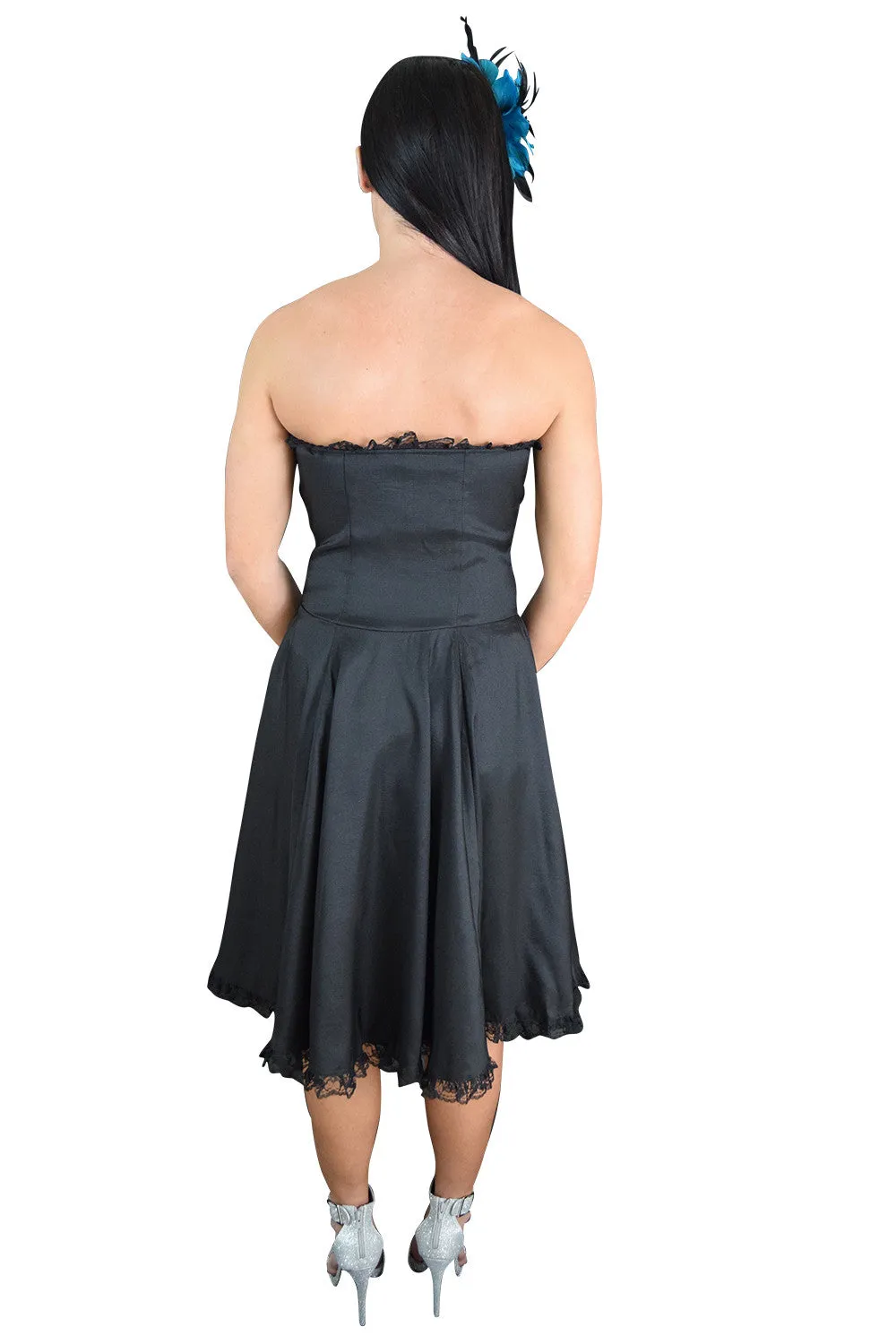 Victorian Style Satin ribbon Strapless Black Corset Lace-up Dress