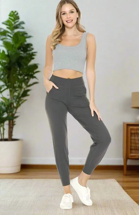 Womens Gray Jogger Pants, Pocket Dress Joggers, Sizes S/M/L/XL, Yoga Waist