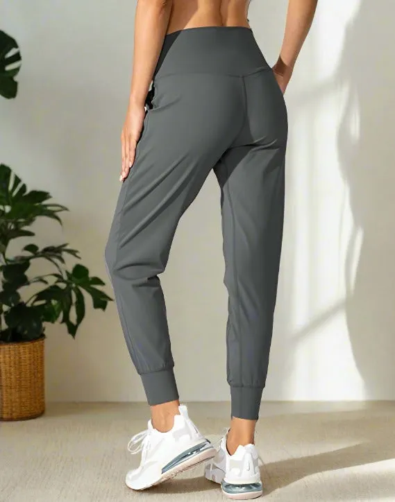 Womens Gray Jogger Pants, Pocket Dress Joggers, Sizes S/M/L/XL, Yoga Waist