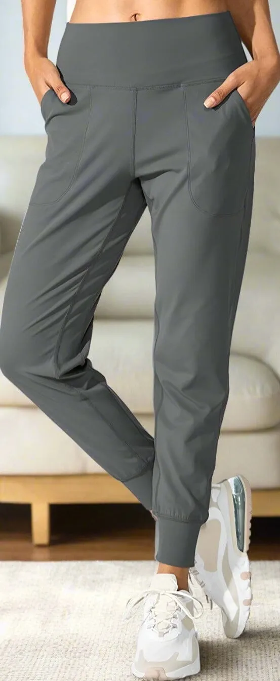 Womens Gray Jogger Pants, Pocket Dress Joggers, Sizes S/M/L/XL, Yoga Waist